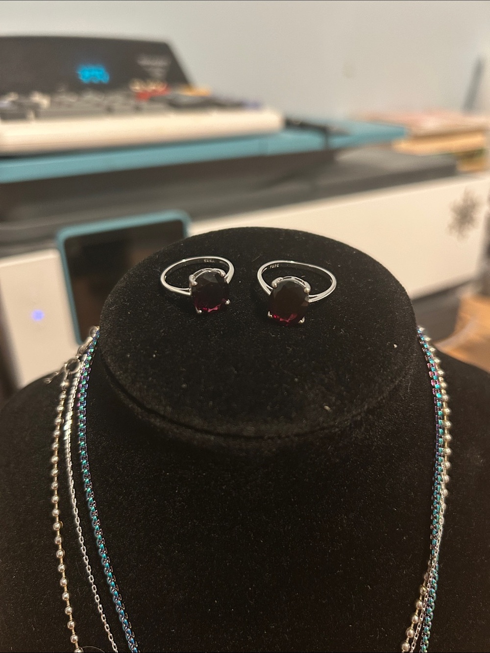 Sterling Silver Rings with Garnet-Red Stones